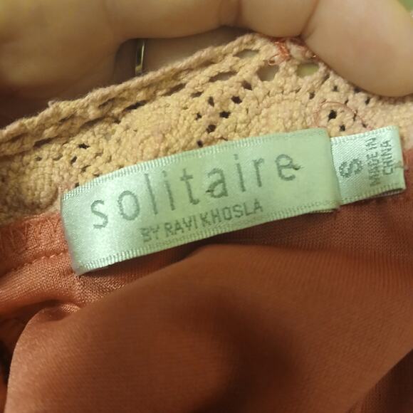 Vintage Solitaire Women's Dress S Coin Crochet Coral Pink Artsy Boho Retro - Picture 11 of 11